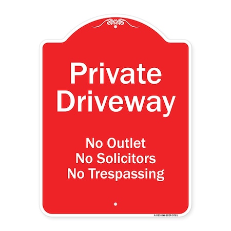 Signmission Private Driveway No Outlet Solicitors Or Trespassing Heavy-Gauge Aluminum Sign, 24" H, RW-1824-9781 A-DES-RW-1824-9781
